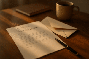 donation letter on a wooden table.